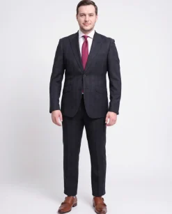 Ideal Slim Fit Blue And Red Plaid Two Button Wool Suit Peak Lapels
