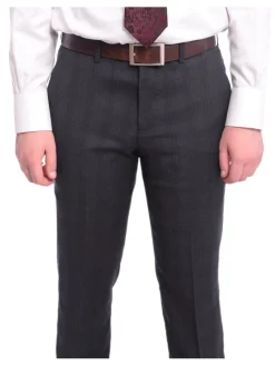 Ideal Slim Fit Blue And Red Plaid Two Button Wool Suit Peak Lapels