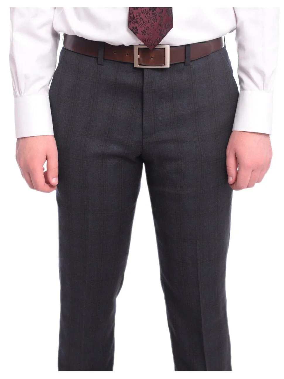 Ideal Slim Fit Blue And Red Plaid Two Button Wool Suit Peak Lapels