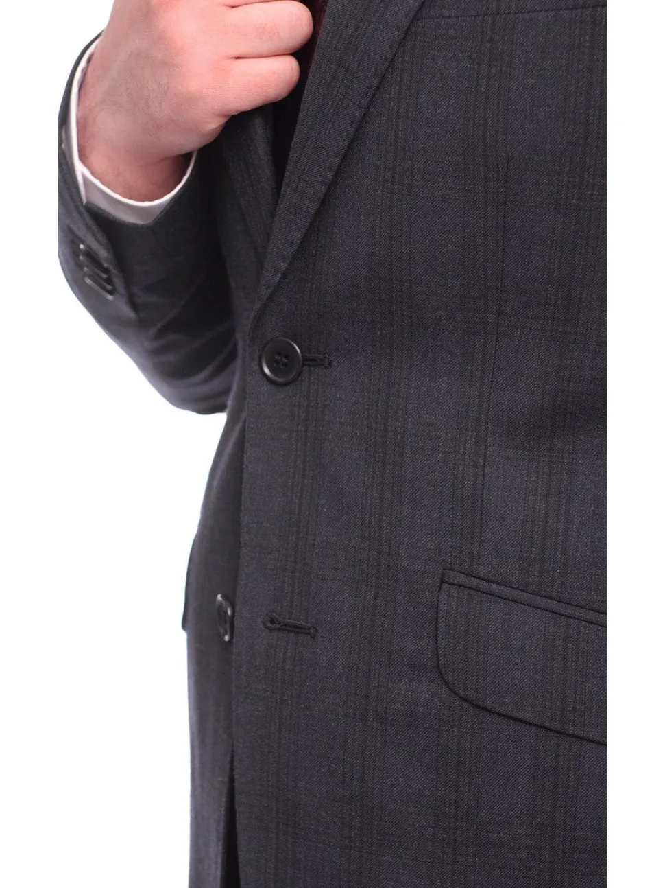 Ideal Slim Fit Blue And Red Plaid Two Button Wool Suit Peak Lapels