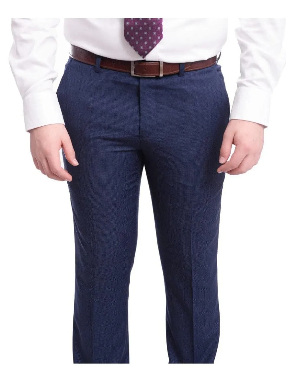 Ideal Slim Fit Blue Houndstooth Two Button Wool Suit