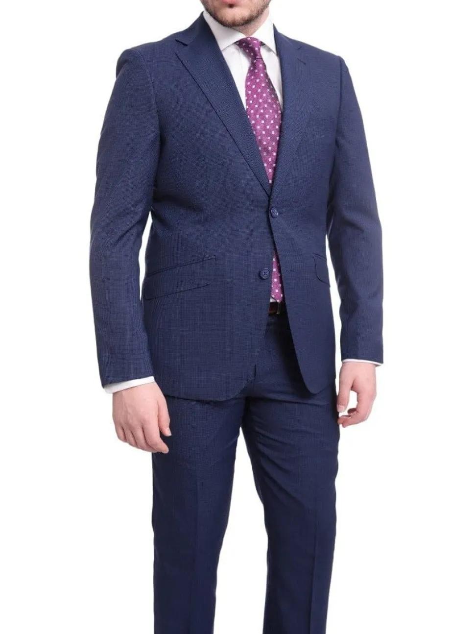 Ideal Slim Fit Blue Houndstooth Two Button Wool Suit