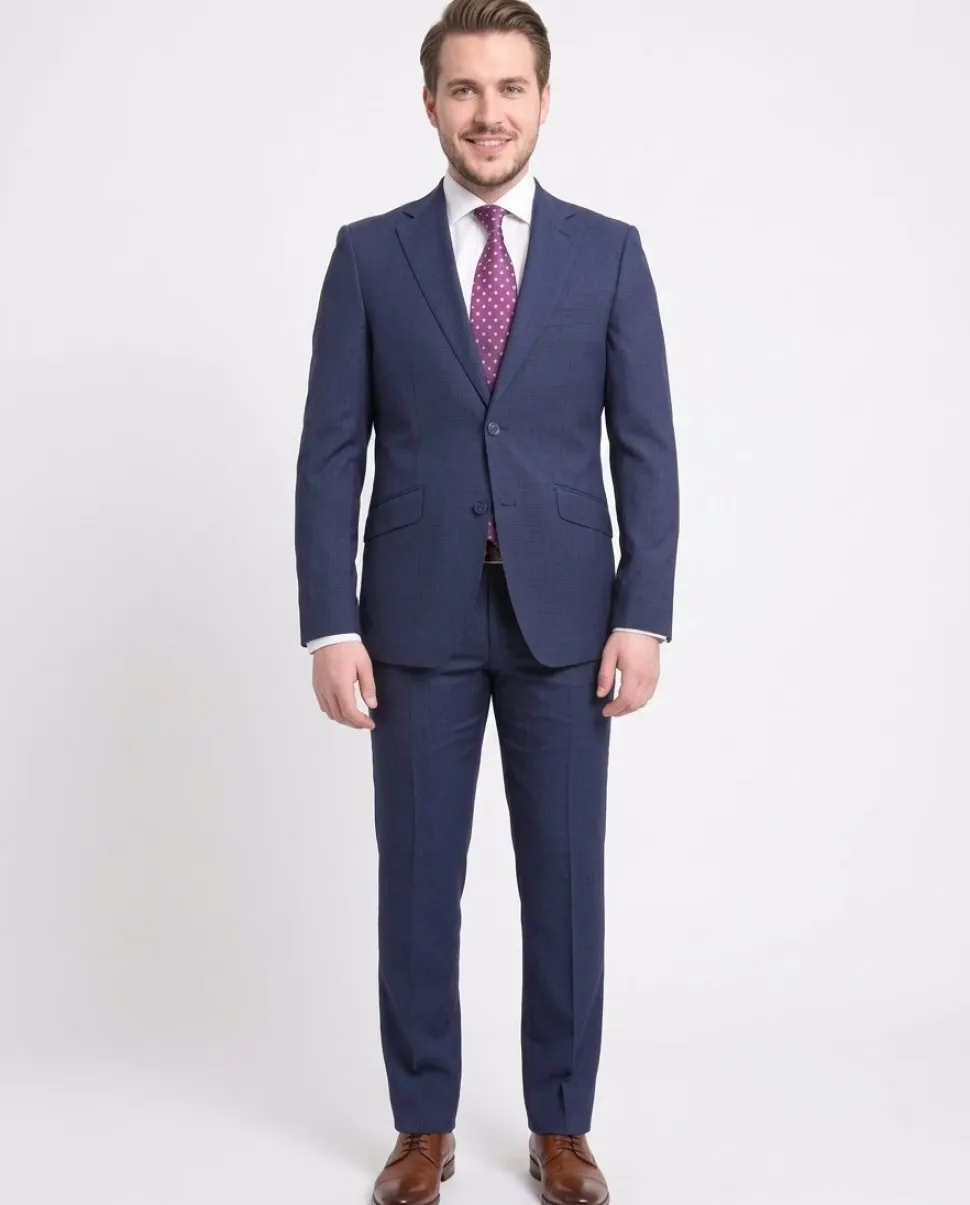 Ideal Slim Fit Blue Houndstooth Two Button Wool Suit