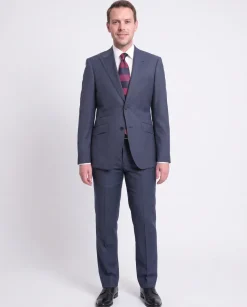 Ideal Slim Fit Heather Blue Two Button Wool Suit With Peak Lapels