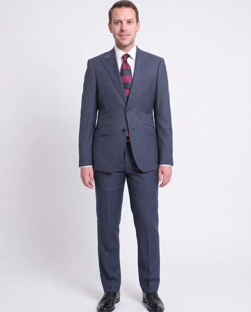 Ideal Slim Fit Heather Blue Two Button Wool Suit With Peak Lapels
