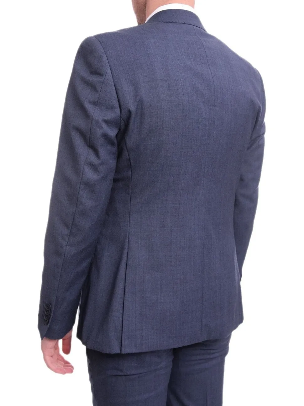 Ideal Slim Fit Heather Blue Two Button Wool Suit With Peak Lapels