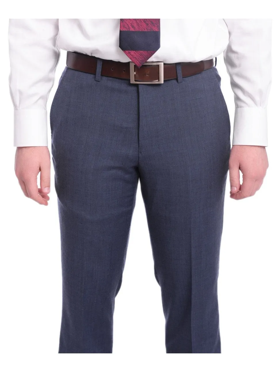 Ideal Slim Fit Heather Blue Two Button Wool Suit With Peak Lapels
