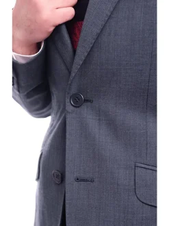 Ideal Slim Fit Heather Blue Two Button Wool Suit With Peak Lapels