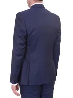 Ideal Slim Fit Heather Blue Two Button Wool Suit With Peak Lapels