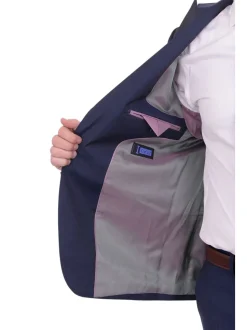 Ideal Slim Fit Heather Blue Two Button Wool Suit With Peak Lapels