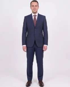 Ideal Slim Fit Heather Blue Two Button Wool Suit With Peak Lapels