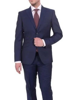 Ideal Slim Fit Heather Blue Two Button Wool Suit With Peak Lapels