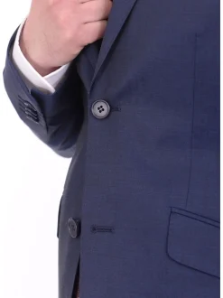 Ideal Slim Fit Heather Blue Two Button Wool Suit With Peak Lapels