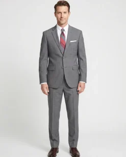 Ideal Slim FIt Heather Gray Two Button Half Lined Stretch Wool Suit