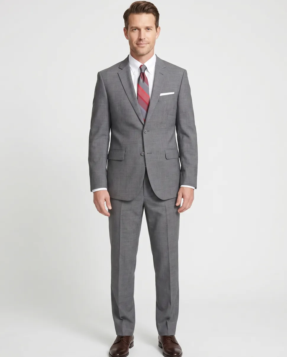 Ideal Slim FIt Heather Gray Two Button Half Lined Stretch Wool Suit