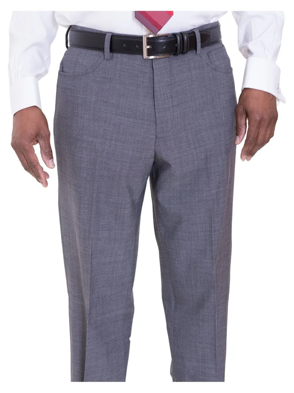 Ideal Slim FIt Heather Gray Two Button Half Lined Stretch Wool Suit