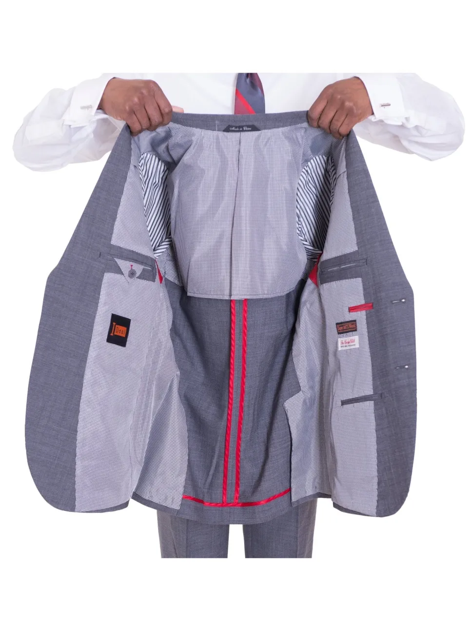 Ideal Slim FIt Heather Gray Two Button Half Lined Stretch Wool Suit