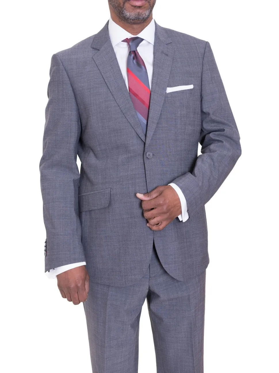 Ideal Slim FIt Heather Gray Two Button Half Lined Stretch Wool Suit