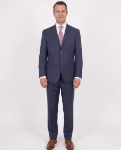 Ideal Slim Fit Solid Blue Two Button Wool Suit