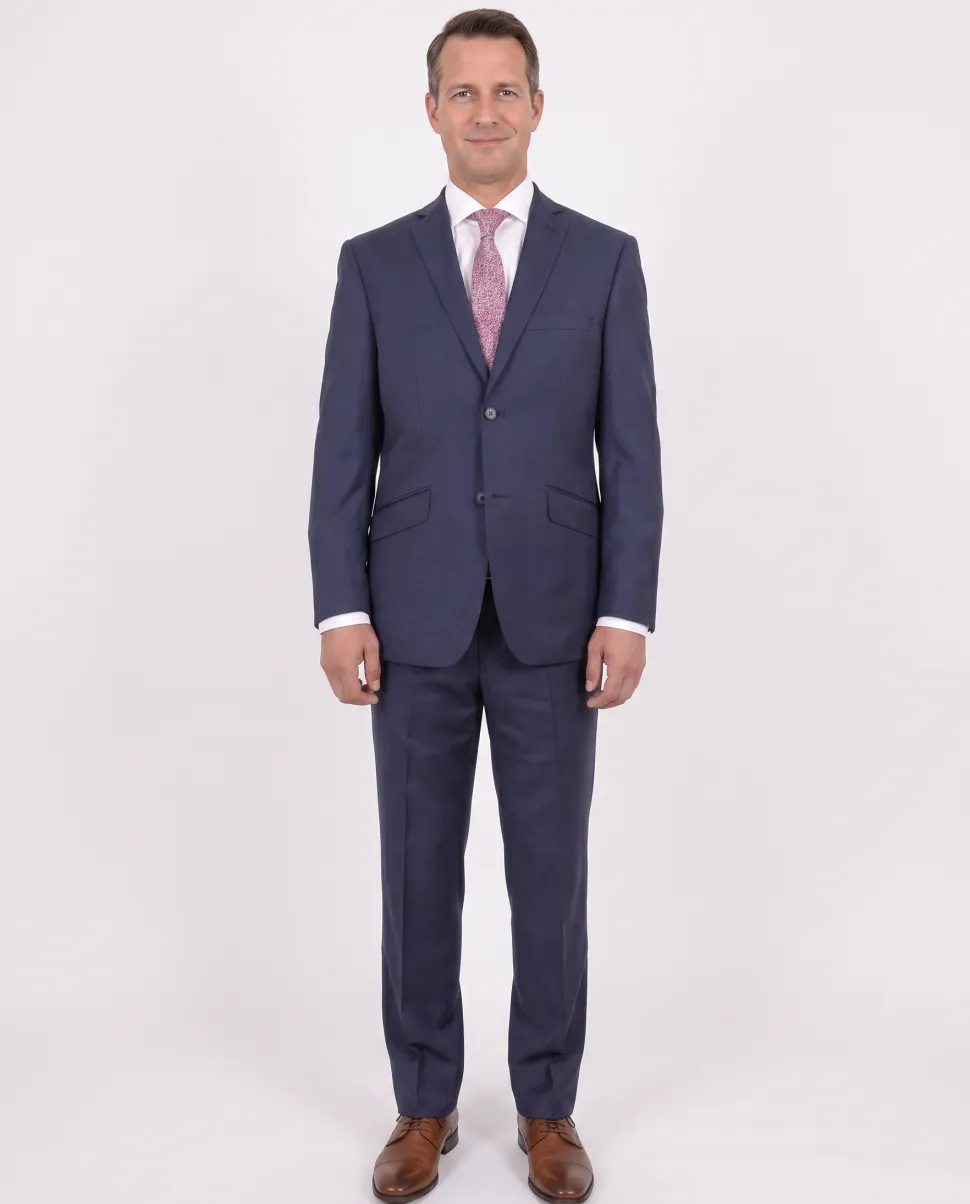 Ideal Slim Fit Solid Blue Two Button Wool Suit