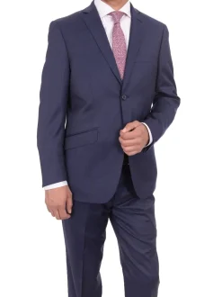 Ideal Slim Fit Solid Blue Two Button Wool Suit