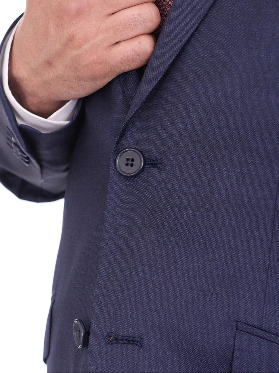 Ideal Slim Fit Solid Blue Two Button Wool Suit