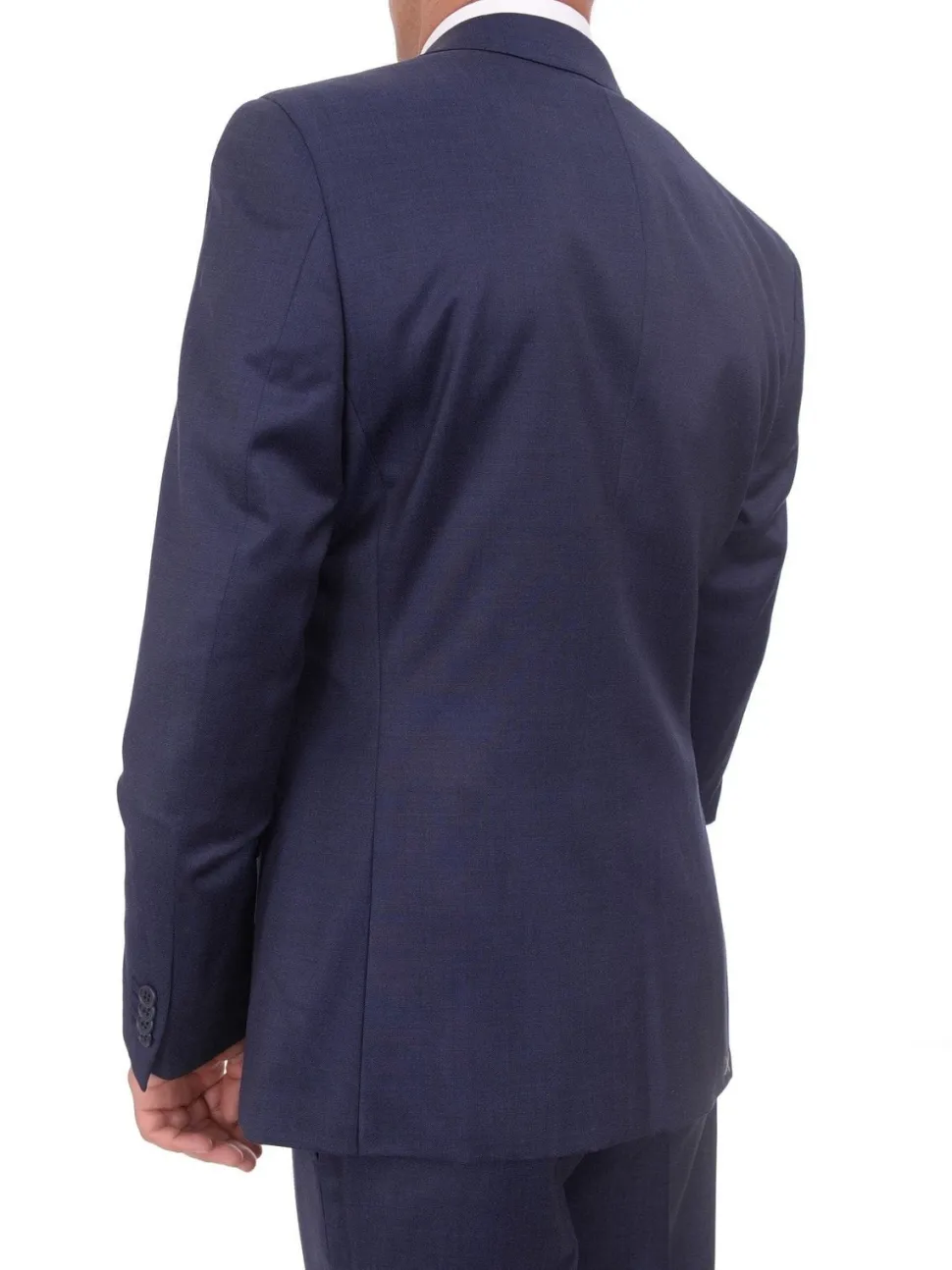 Ideal Slim Fit Solid Blue Two Button Wool Suit