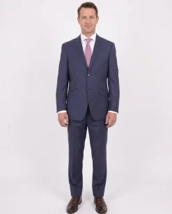 Ideal Slim Fit Solid Blue Two Button Wool Suit