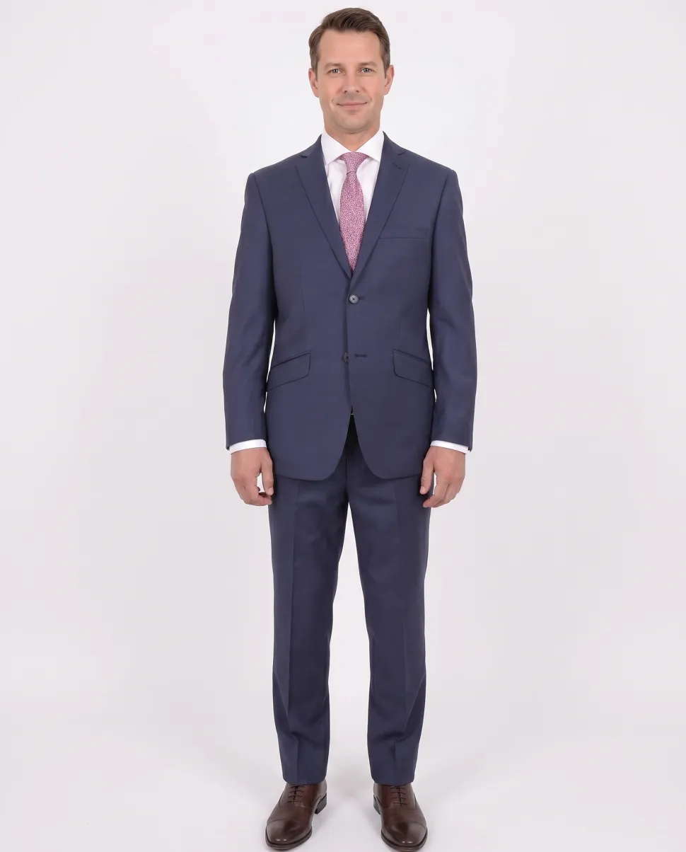 Ideal Slim Fit Solid Blue Two Button Wool Suit