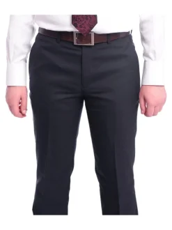 Ideal Slim Fit Solid Navy Blue Two Button Wool Suit With Peak Lapels