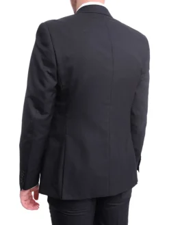 Ideal Slim Fit Solid Navy Blue Two Button Wool Suit With Peak Lapels