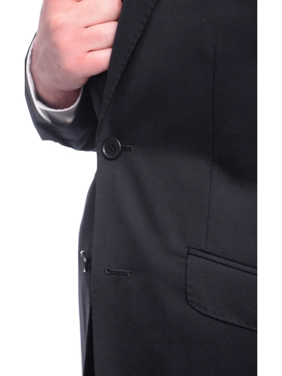 Ideal Slim Fit Solid Navy Blue Two Button Wool Suit With Peak Lapels
