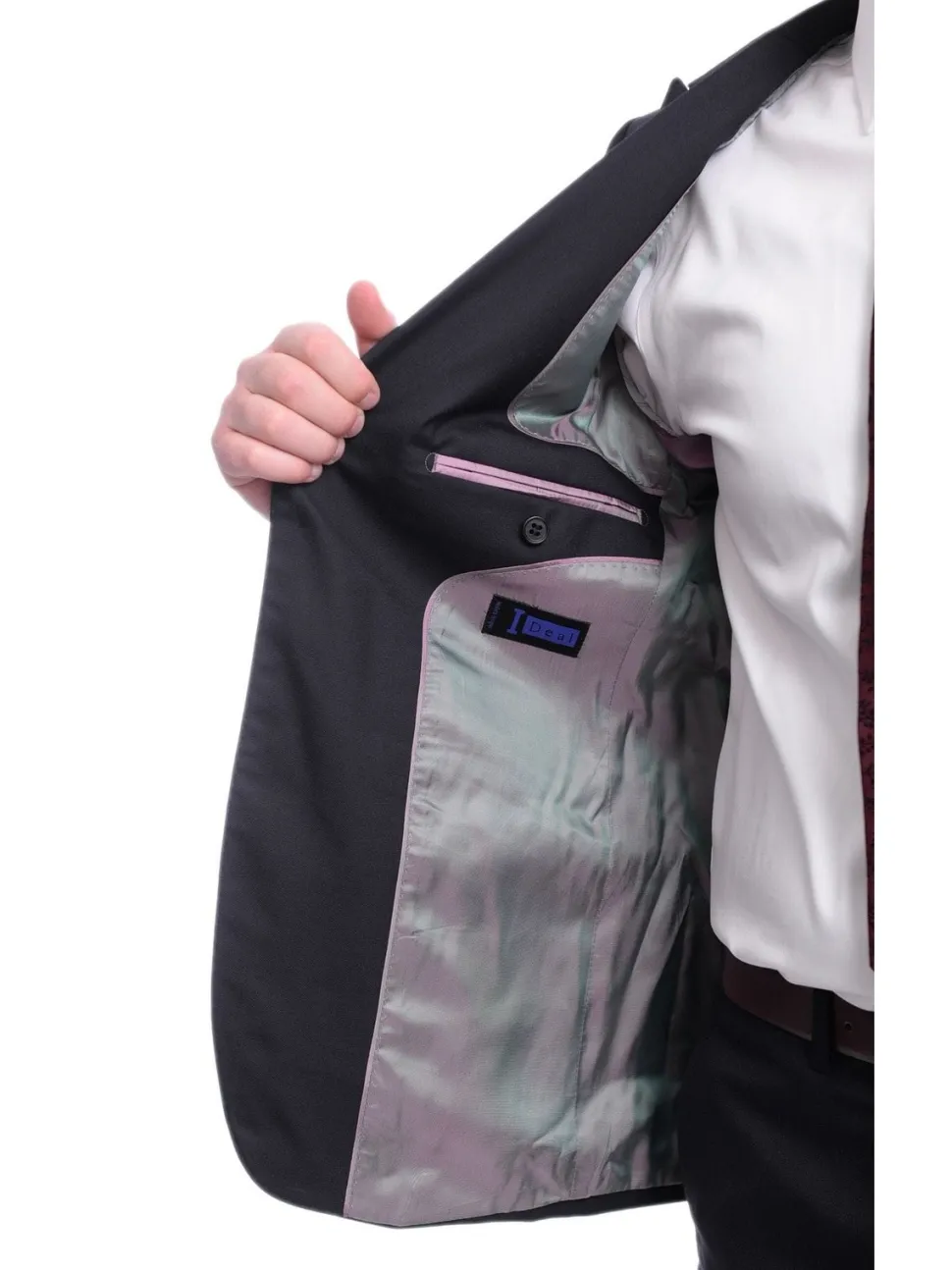 Ideal Slim Fit Solid Navy Blue Two Button Wool Suit With Peak Lapels