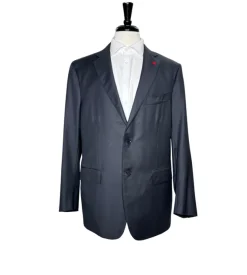Isaia Mens Black Textured Fully-Canvassed Notch Lapel Classic Fit 2-Button Wool Suit - 44L
