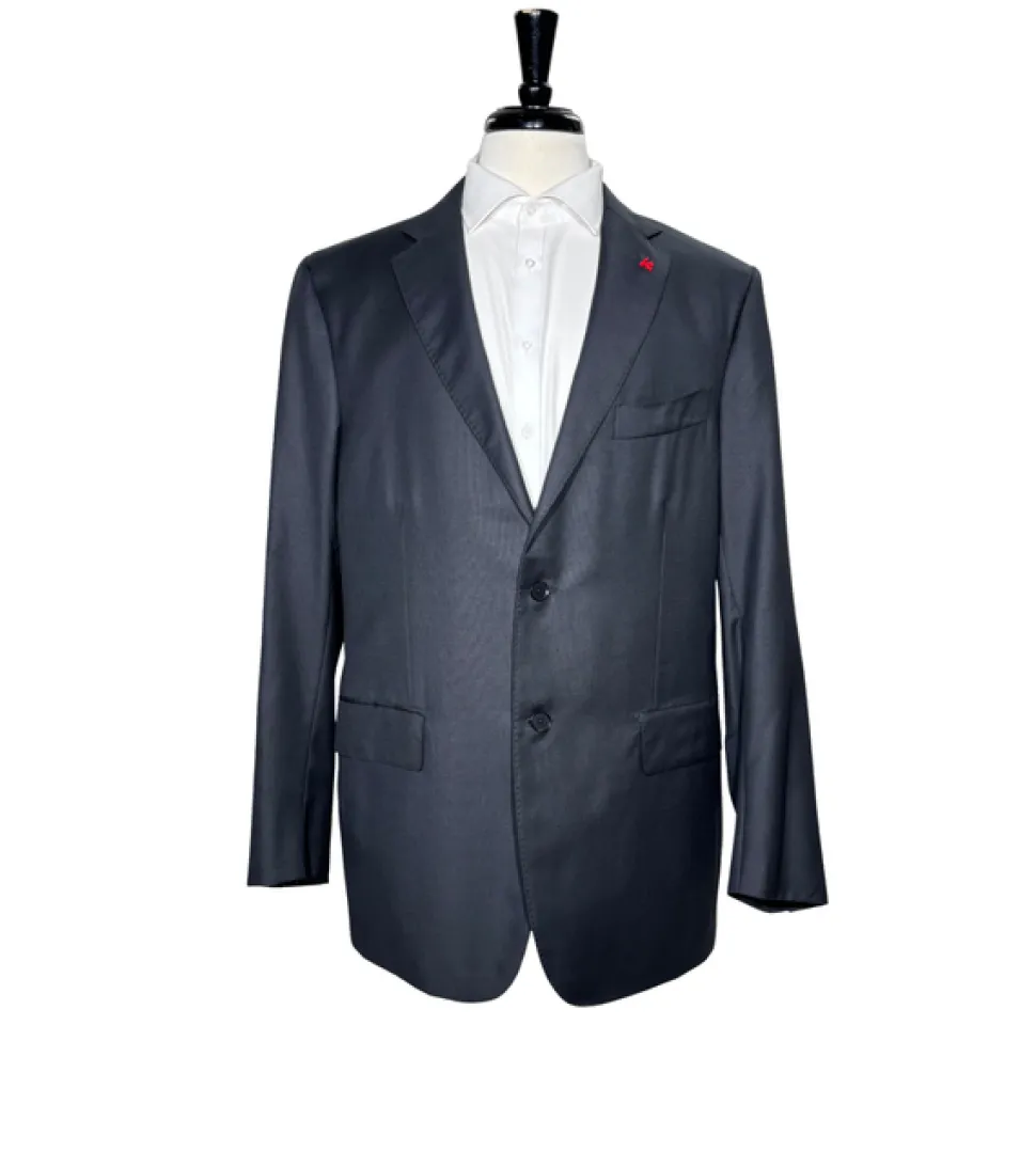 Isaia Mens Black Textured Fully-Canvassed Notch Lapel Classic Fit 2-Button Wool Suit - 44L