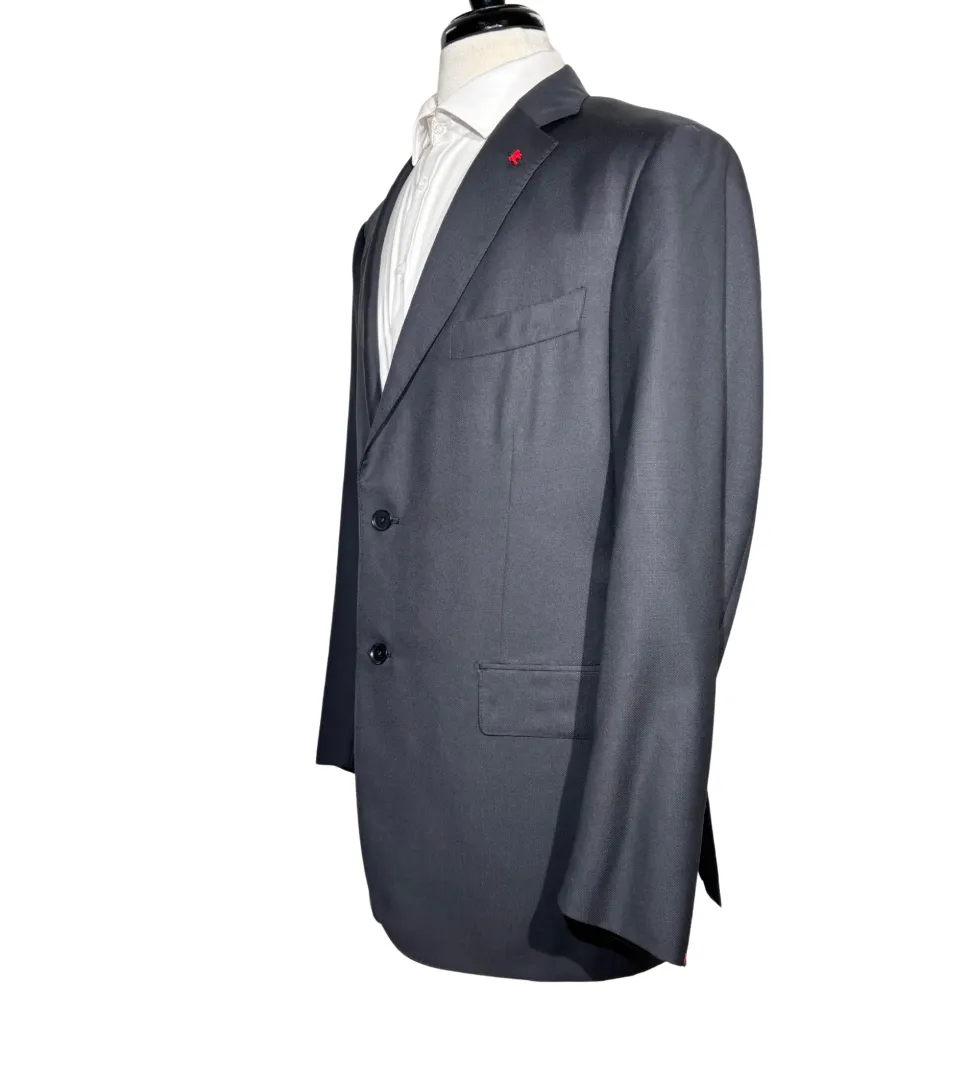 Isaia Mens Black Textured Fully-Canvassed Notch Lapel Classic Fit 2-Button Wool Suit - 44L