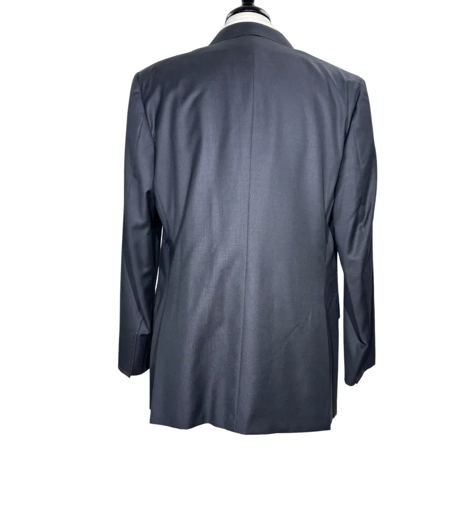Isaia Mens Black Textured Fully-Canvassed Notch Lapel Classic Fit 2-Button Wool Suit - 44L
