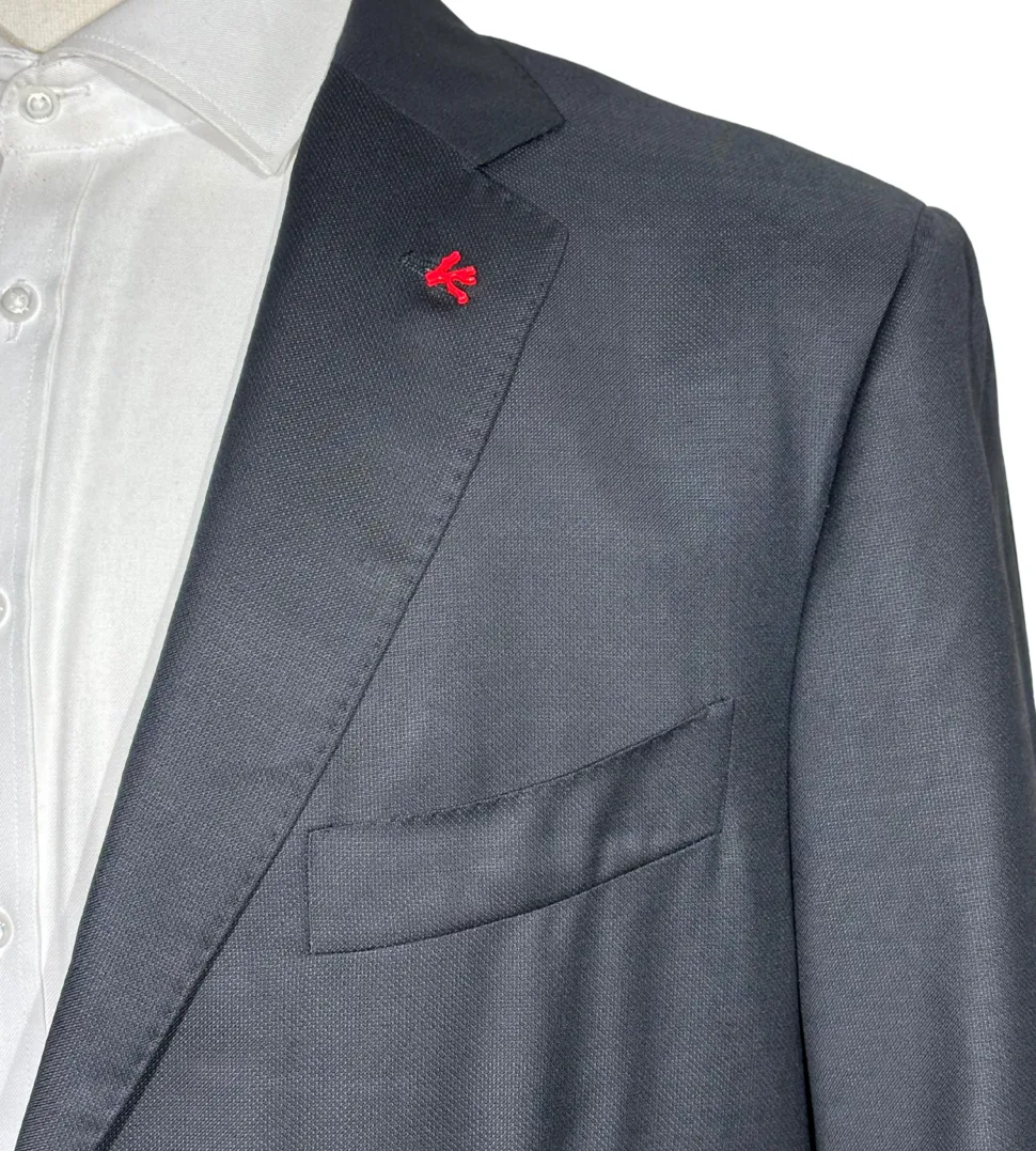 Isaia Mens Black Textured Fully-Canvassed Notch Lapel Classic Fit 2-Button Wool Suit - 44L