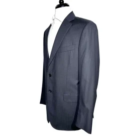 Isaia Mens Black Tonal Stripe Fully-Canvassed Notch Lapel Slim Fit 2-Button Wool Suit - 44L