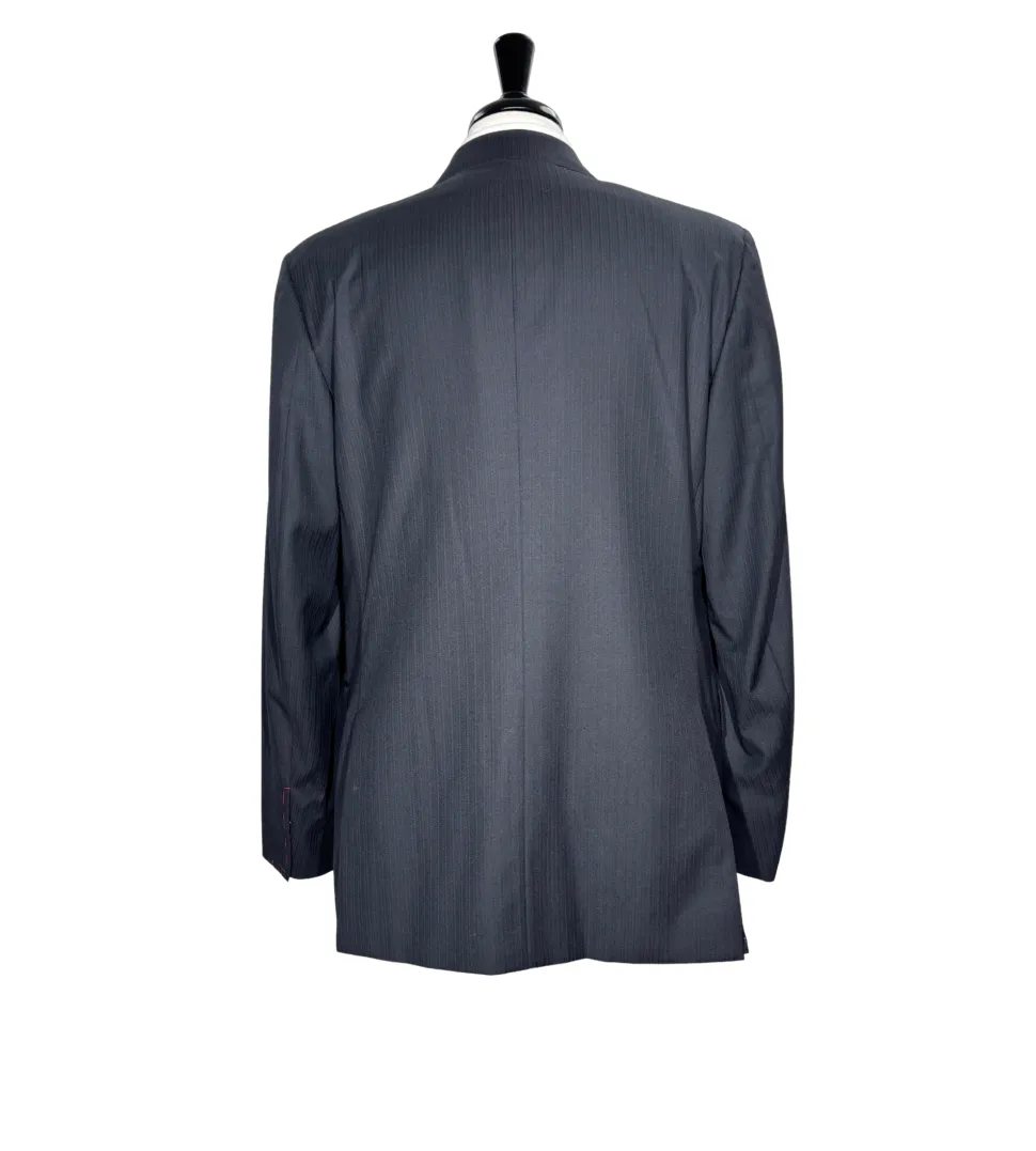 Isaia Mens Black Tonal Stripe Fully-Canvassed Notch Lapel Slim Fit 2-Button Wool Suit - 44L