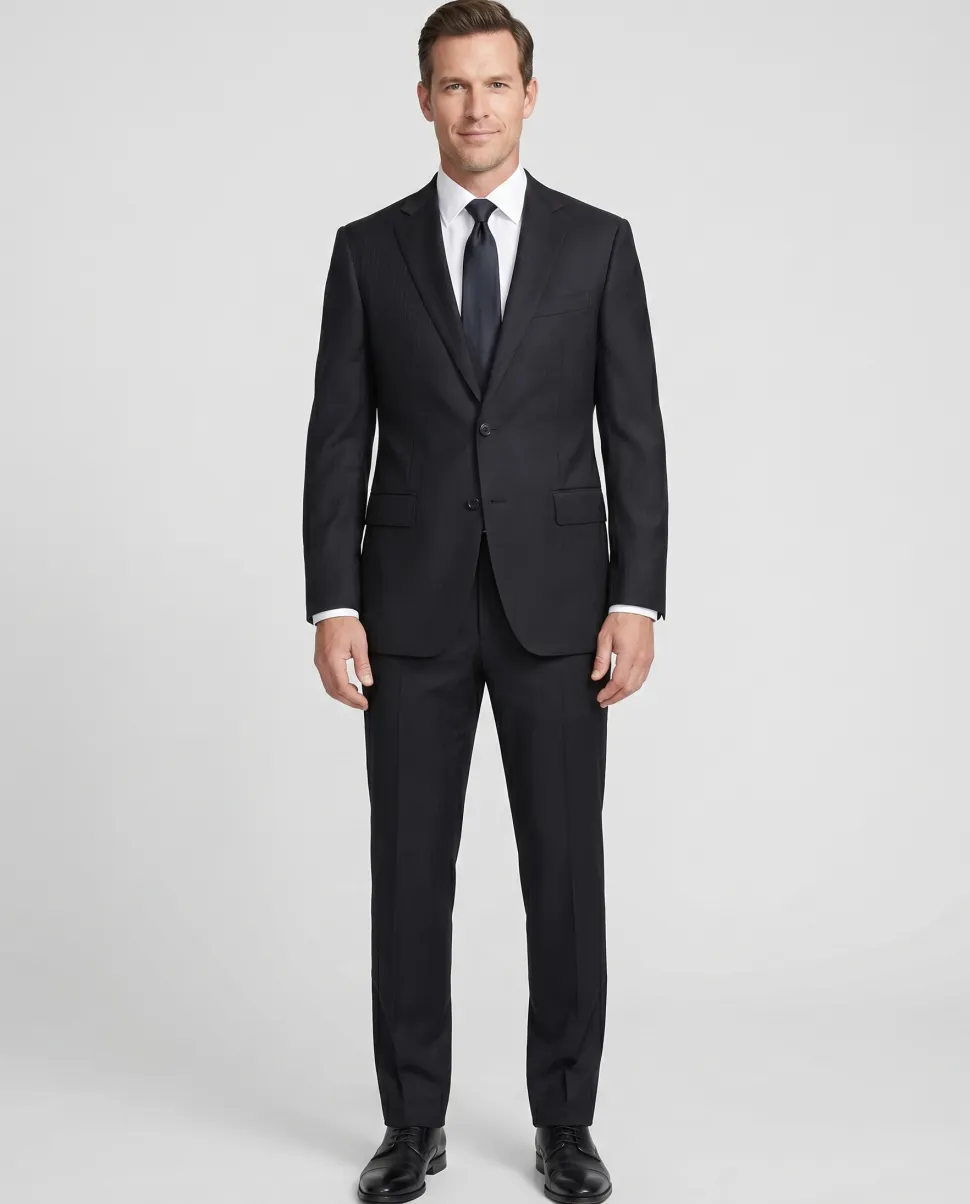 Isaia Mens Black Tonal Stripe Fully-Canvassed Notch Lapel Slim Fit 2-Button Wool Suit - 44L