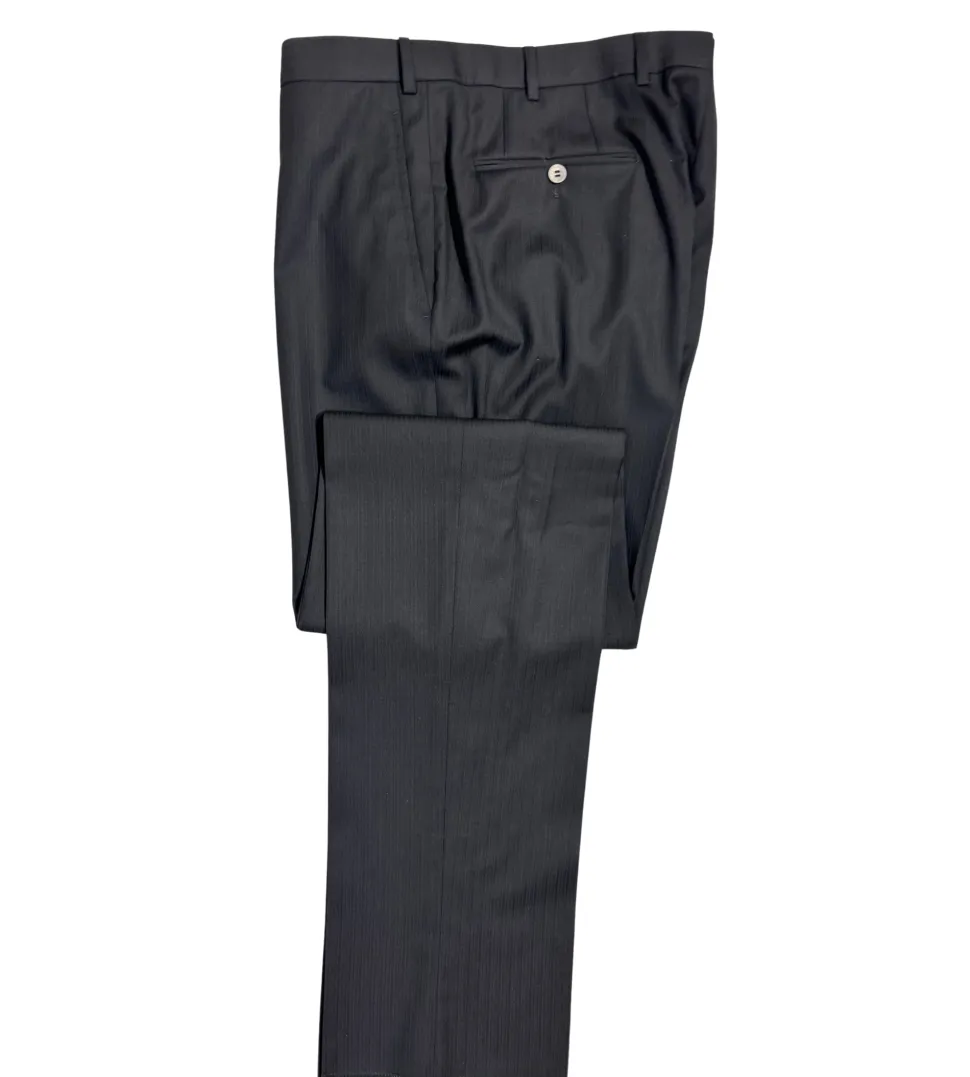 Isaia Mens Black Tonal Stripe Fully-Canvassed Notch Lapel Slim Fit 2-Button Wool Suit - 44L