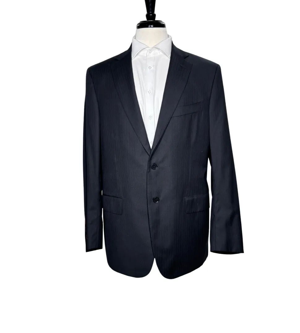 Isaia Mens Black Tonal Stripe Fully-Canvassed Notch Lapel Slim Fit 2-Button Wool Suit - 44L