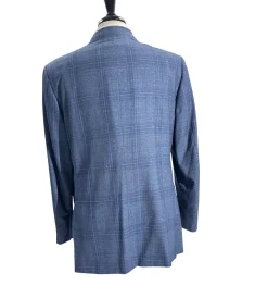 Isaia Mens Blue Plaid Fully-Canvassed Notch Lapel Classic Fit 2-Button Wool Suit - 44L