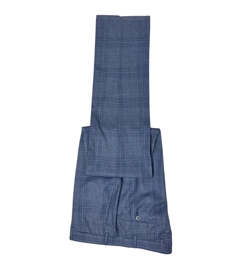 Isaia Mens Blue Plaid Fully-Canvassed Notch Lapel Classic Fit 2-Button Wool Suit - 44L