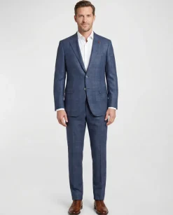 Isaia Mens Blue Plaid Fully-Canvassed Notch Lapel Classic Fit 2-Button Wool Suit - 44L