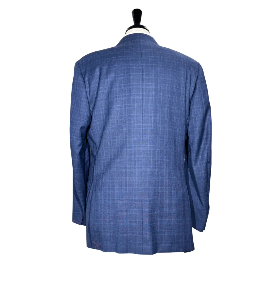 Isaia Mens Blue Windowpane Fully-Canvassed Notch Lapel Slim Fit 2-Button Wool Suit - 44L