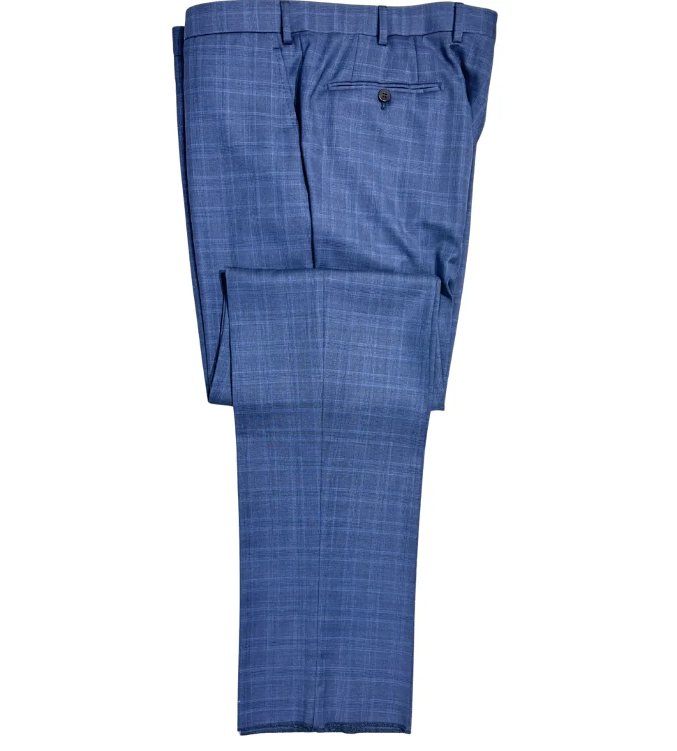 Isaia Mens Blue Windowpane Fully-Canvassed Notch Lapel Slim Fit 2-Button Wool Suit - 44L