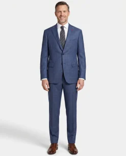 Isaia Mens Blue Windowpane Fully-Canvassed Notch Lapel Slim Fit 2-Button Wool Suit - 44L