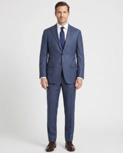 Isaia Mens Blue Windowpane Fully-Canvassed Notch Lapel Slim Fit 2-Button Wool Suit - 44L
